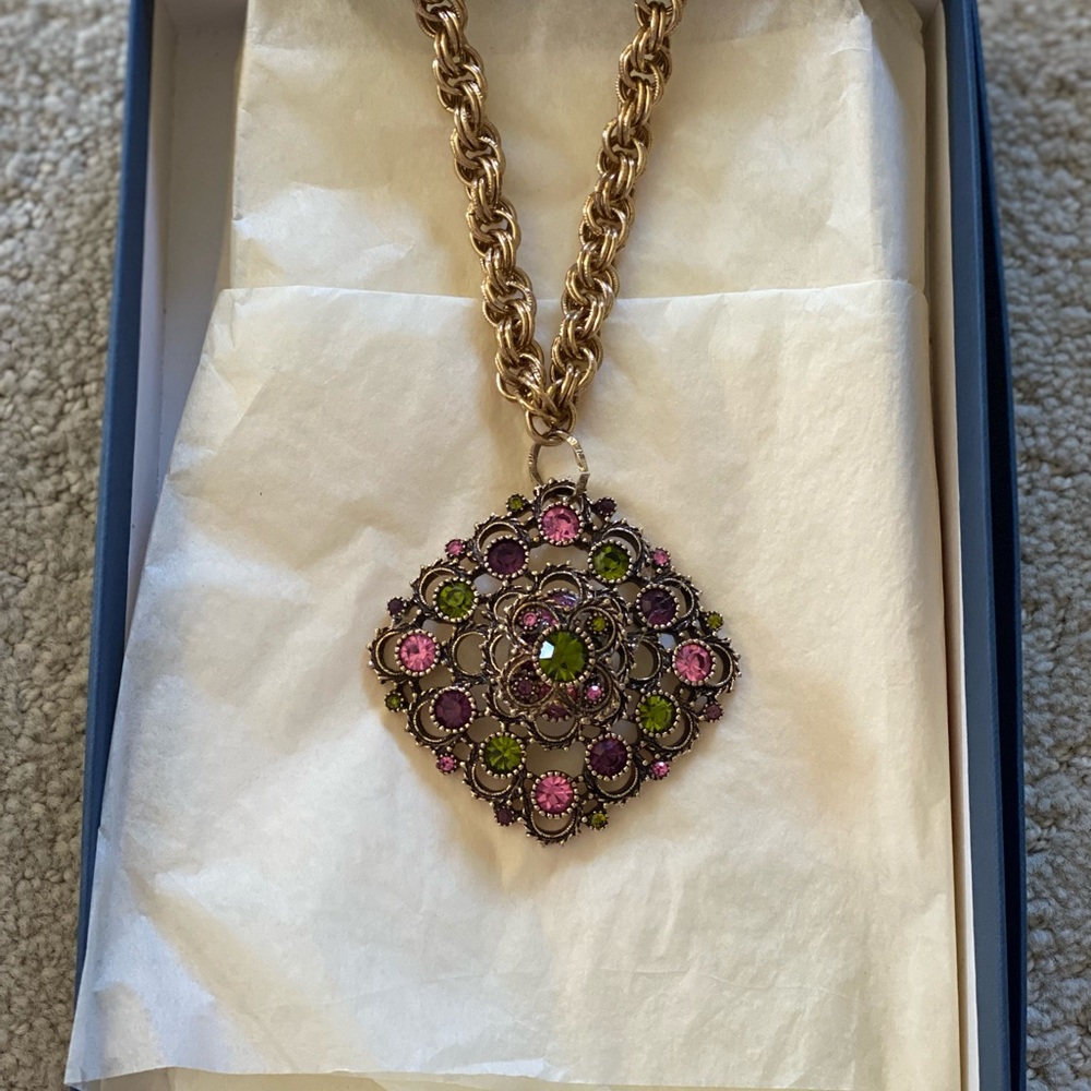 Vintage 1960 link chain multi color pendant